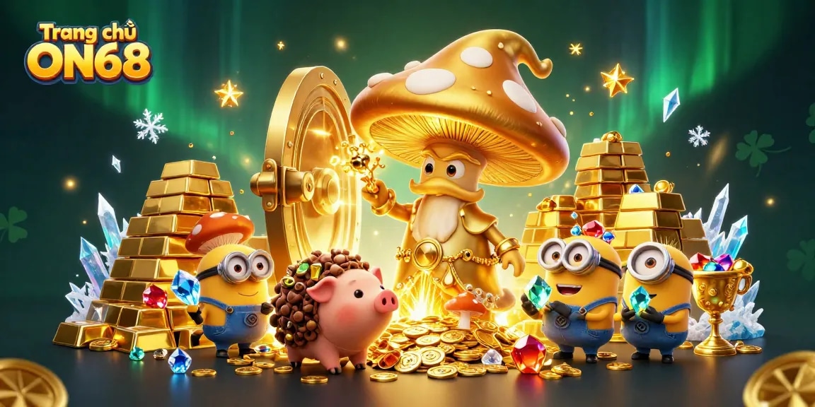 Experience the magic of Trang chủ ON68 with golden treasures and enchanting characters in an exciting casino scene.