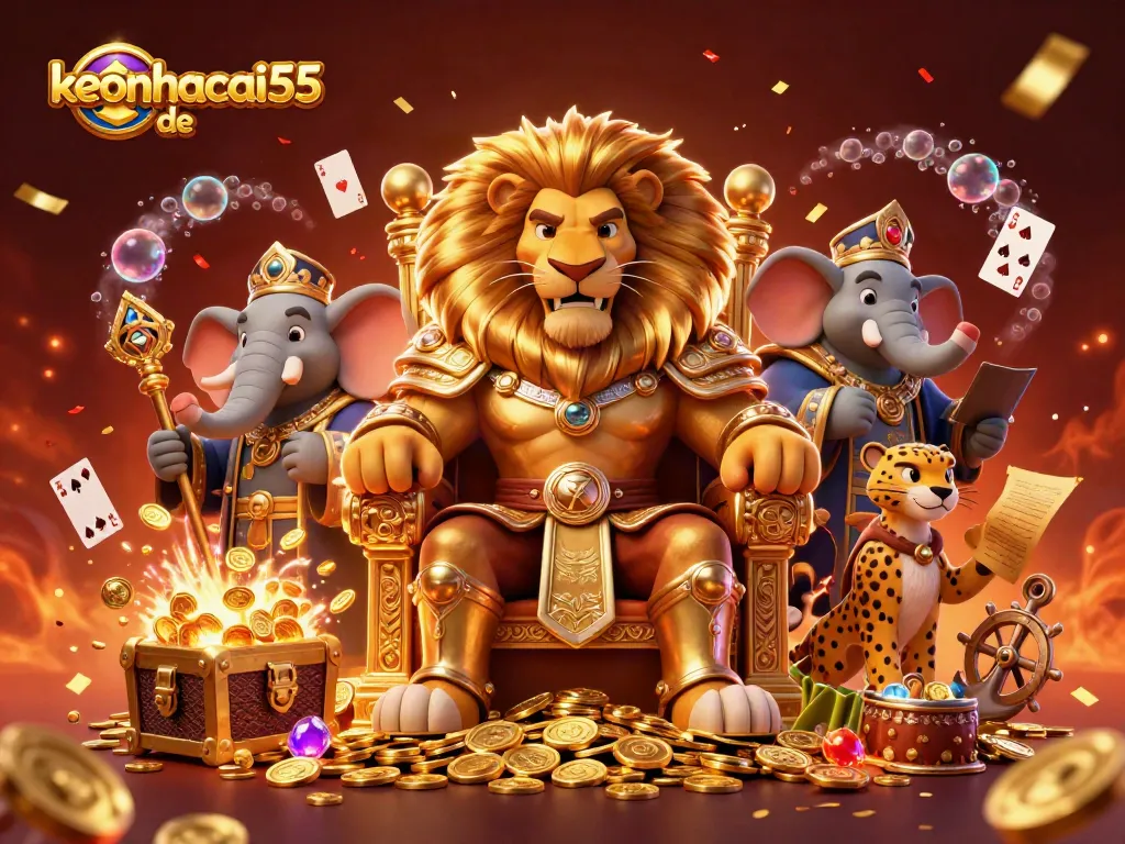 Experience winning strategies with keonhacai55 de in this vibrant casino-themed illustration.