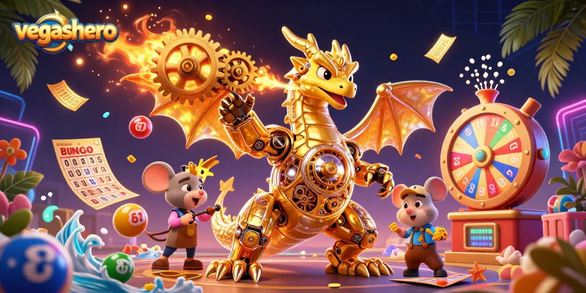 VegasHero Casino showcases exciting gaming with vibrant elements in a captivating illustration.