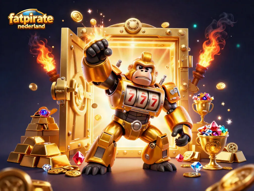 Experience thrilling adventures with fatpirate nederland's golden gorilla mech casino illustration, packed with treasures!