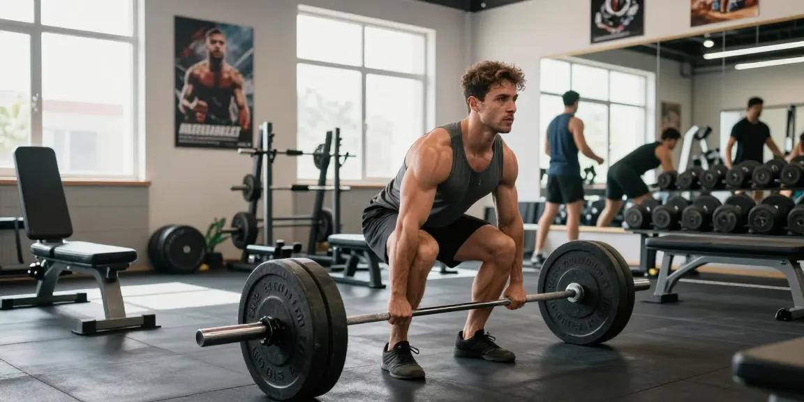 Prime Pharma Steroids: krachtige bodybuilding, atleet deadlift in moderne gym