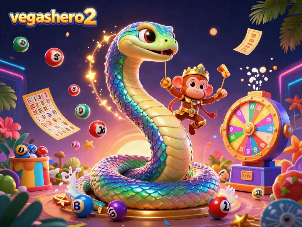 Join the excitement of vegashero 2 with vibrant symbols and playful characters in this captivating casino scene.