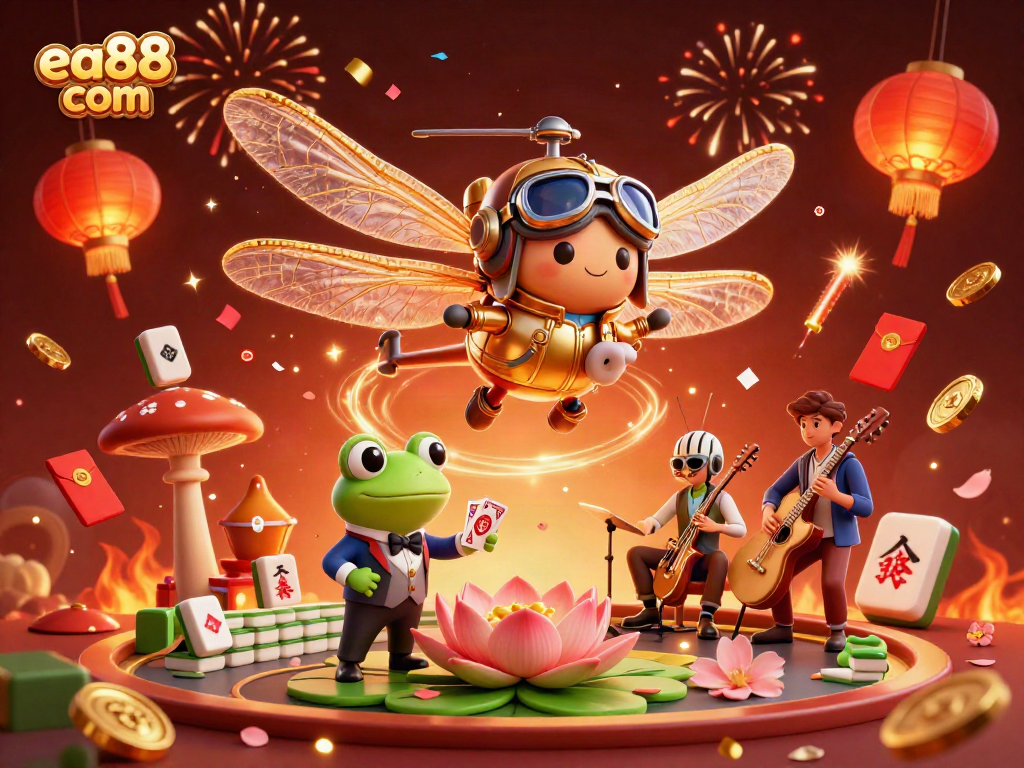 Experience thrilling gaming at ea88 com with a vibrant casino scene featuring whimsical characters.