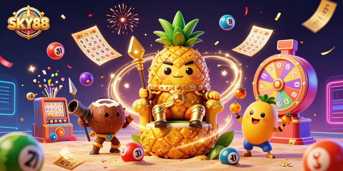 Experience the excitement at SKY88 with vibrant animated casino elements and characters.
