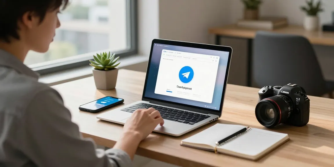 Download Telegram on a laptop at a modern home office workspace, showcasing productivity and effective communication.