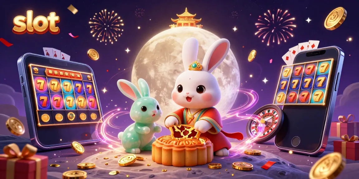 Experience thrilling slot action with a moon rabbit cracking golden mooncakes for jackpot games.