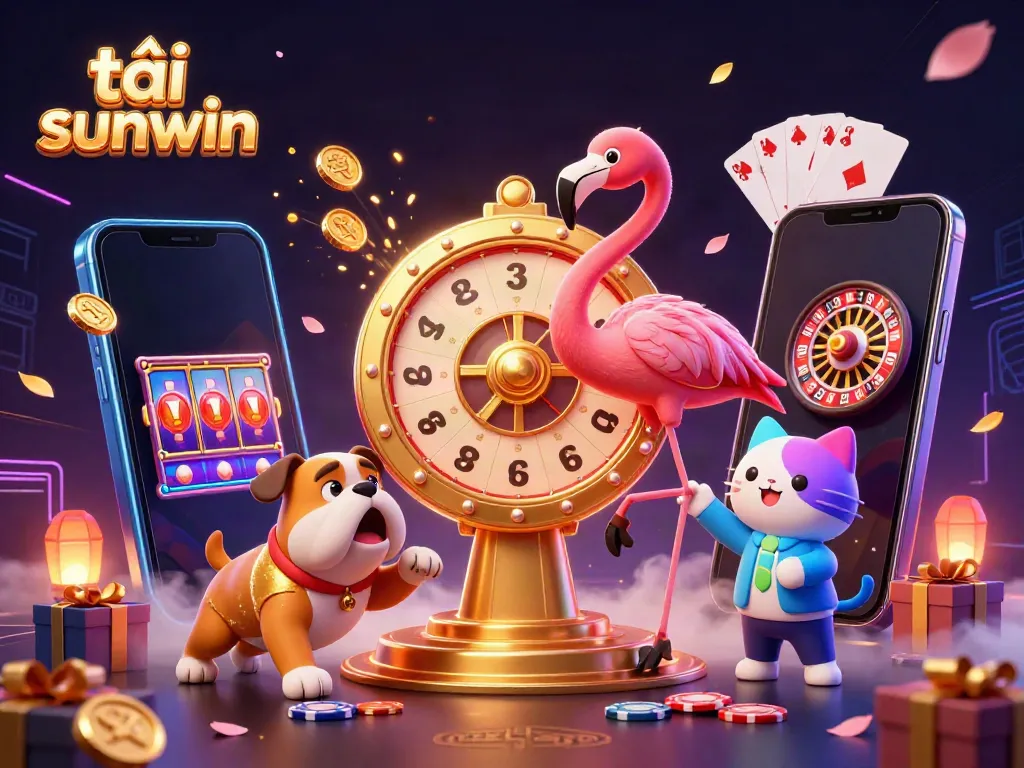 Win big with tải sunwin displayed in a vibrant casino-themed illustration featuring exciting game elements.